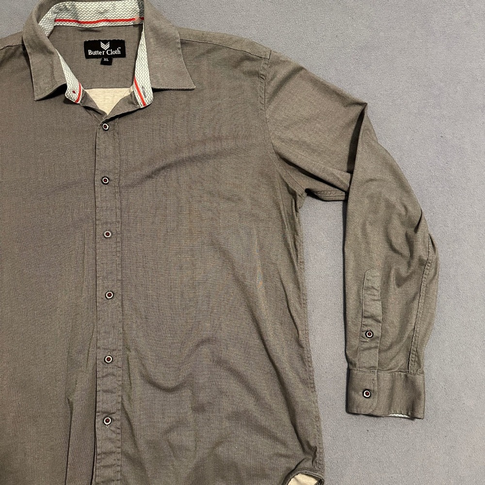Butter Cloth Button Up Shirt Long Sleeve Collared Stretch Gray Mens Size XL - Picture 7 of 14